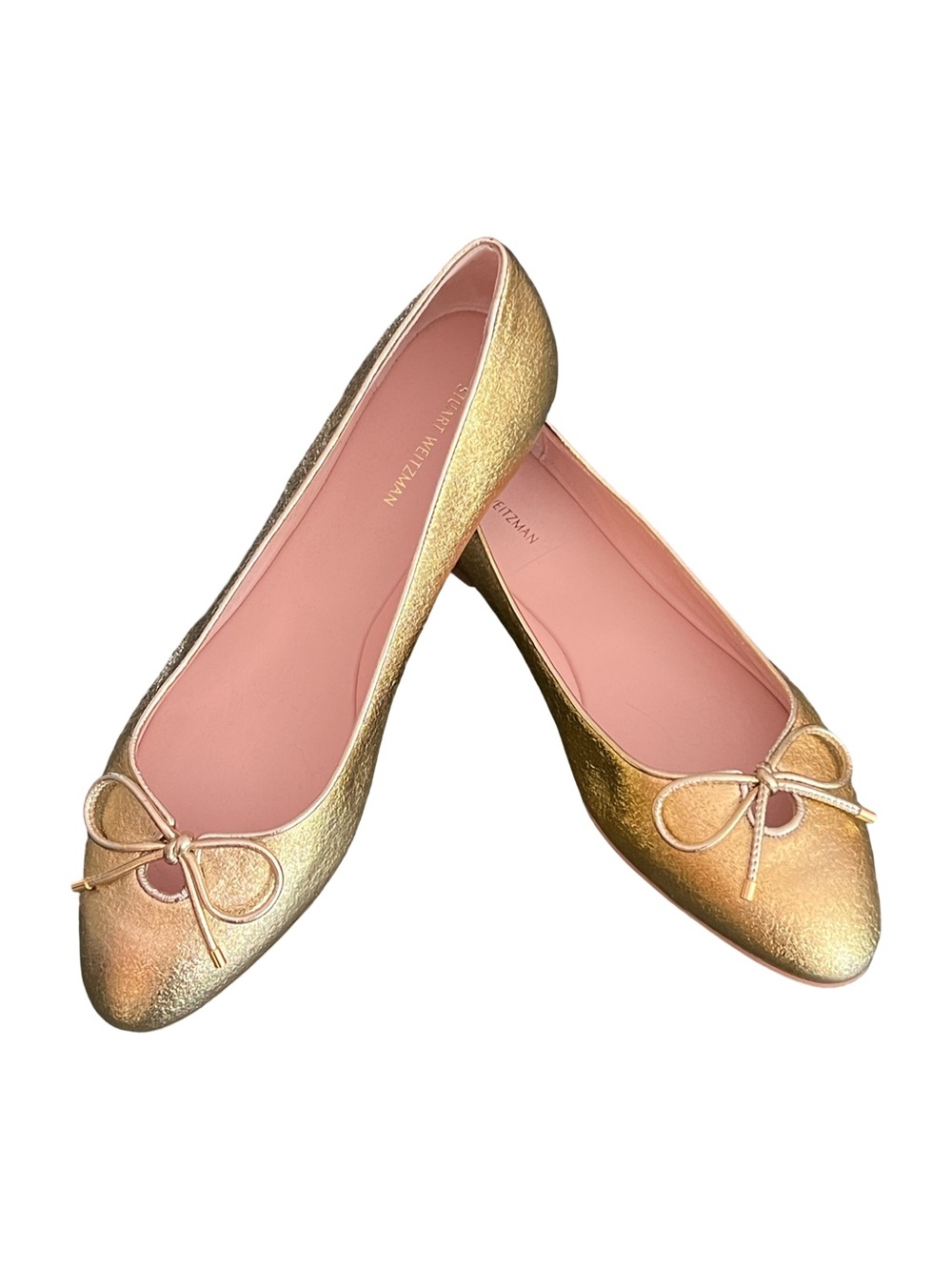 Stuart Weitzman Sparkle Gold Gabby Almond Toe Slip On Ballet Size 10